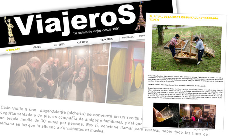 Revista Viajeros: «El ritual de la sidra en Euskadi. Astigarraga. Txotx!».