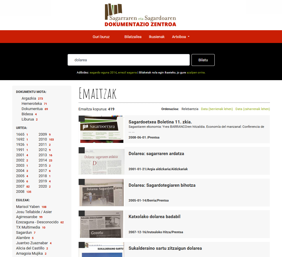 Sagardoetxeako dokumentazio zentroa arakatuz